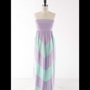 Strapless Chevron Maxi Dress Long Colorblock Tube